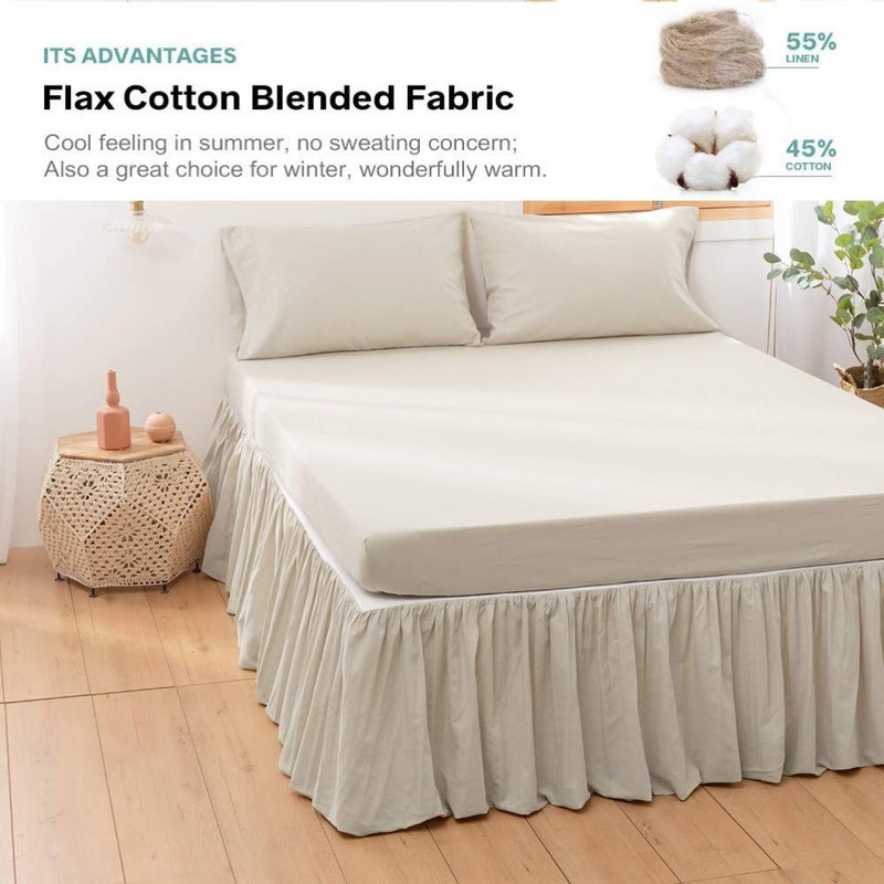 BISELINA French Linen Bed Skirt with Pleated Frills 14-Inch Tailored Drop Natural Flax Cotton Blend Dust Ruffle Soft Cozy Farmhouse Bedding (14" Twin, Linen) - Image 5